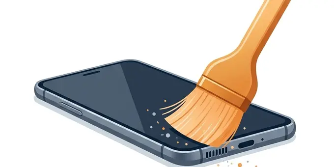 Illustration of a soft brush gently cleaning a smartphone speaker grille