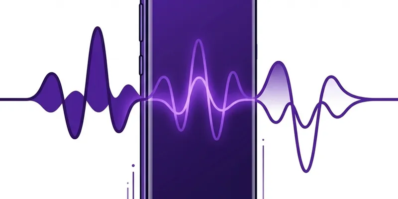 Abstract audio waveform passing through a smartphone